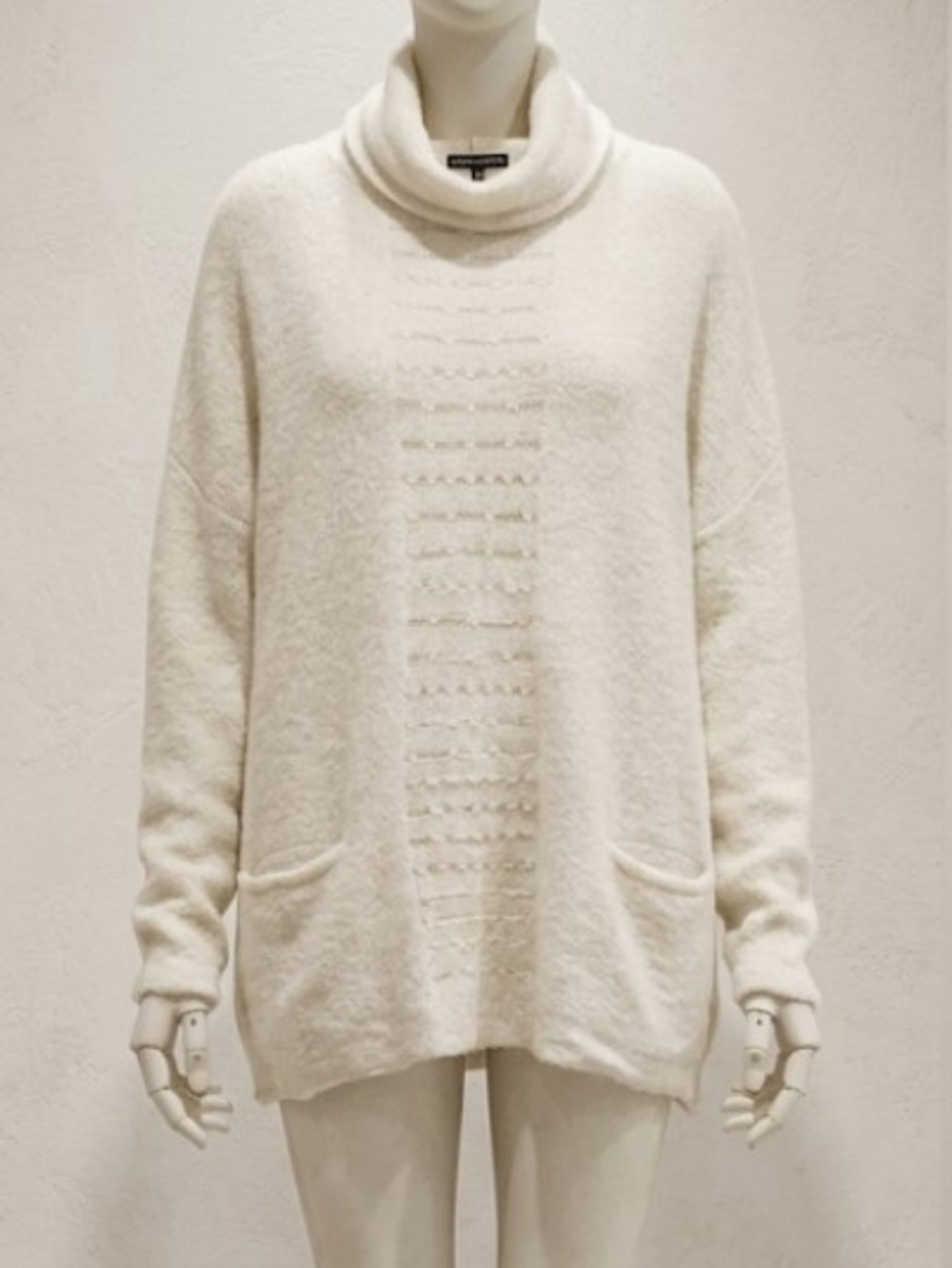 Sarah Pacini Mohair/Wool Blend Cream Cowl Neck Pocket Sweater (One Size) Luxury